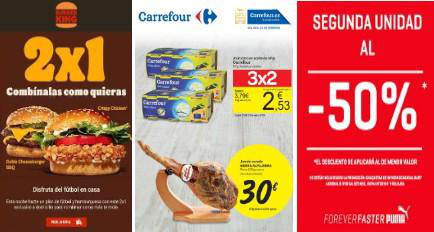 Exemples de 2x1, 3x2 i segona unitat al 50 %